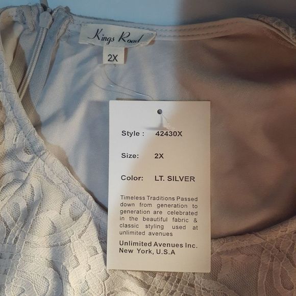 Kings Road Silver Scallop Lace Dress NWT Sz 2X - Picture 4 of 6